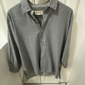 Nili Lotan - Navy and White Striped 1/2 Button Casual Tunic Shirt